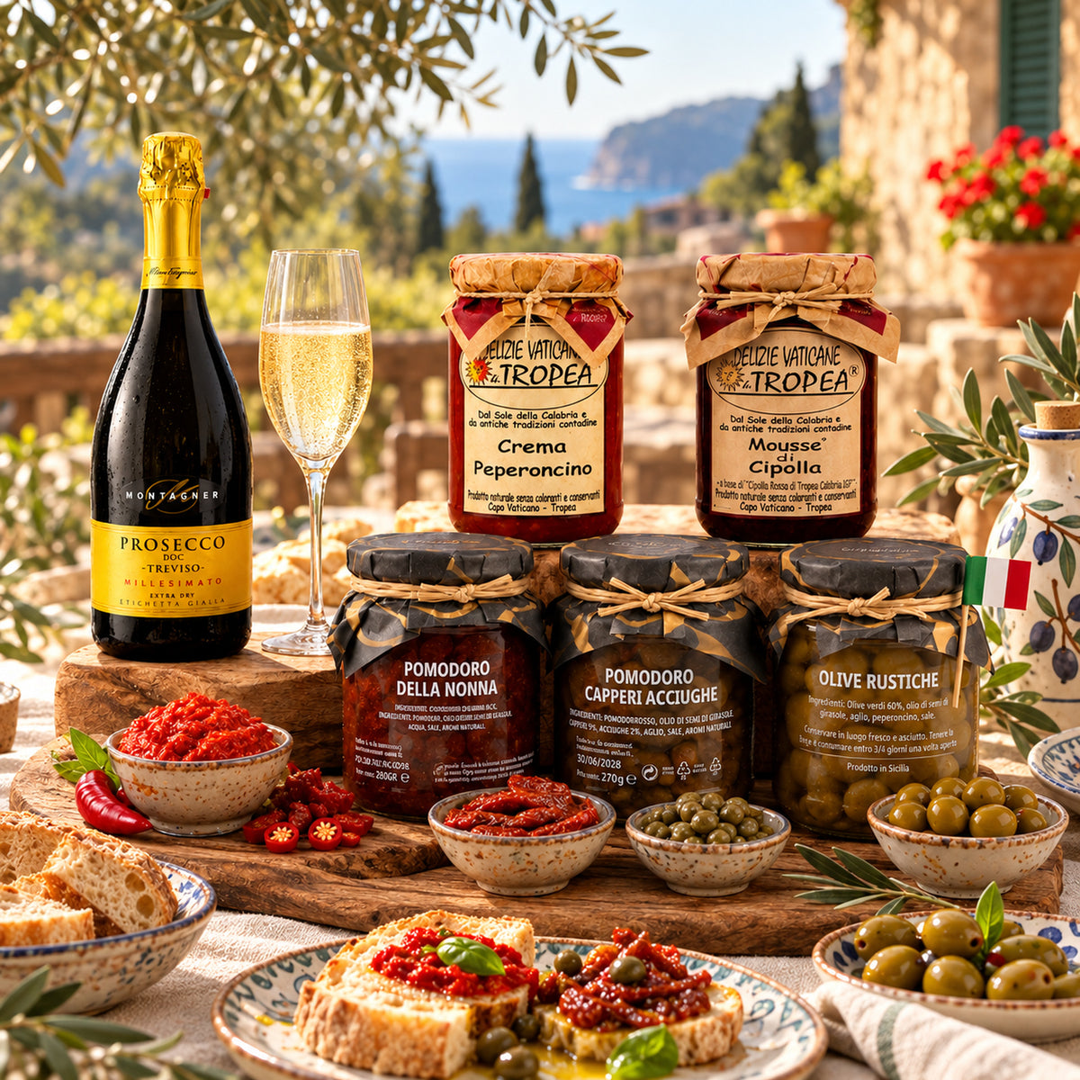 Italienisches Antipasti Paket mit Prosecco & kalabrischer Feinkost