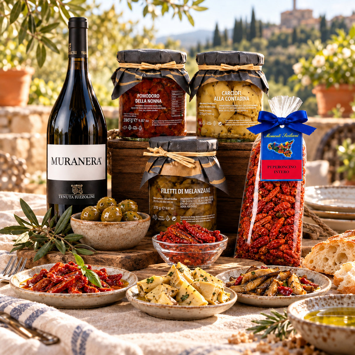 Italienisches Antipasti-Paket mit Muranera Rotwein