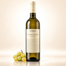 Gewürztraminer Südtirol DOP 2022 – 750 ml – mit weißen Trauben auf cremefarbenem Hintergrund mit Spiegelung