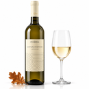Gewürztraminer Südtirol DOP 2022 Weißwein von Brigl mit Weinglas und herbstlichem Eichenblatt