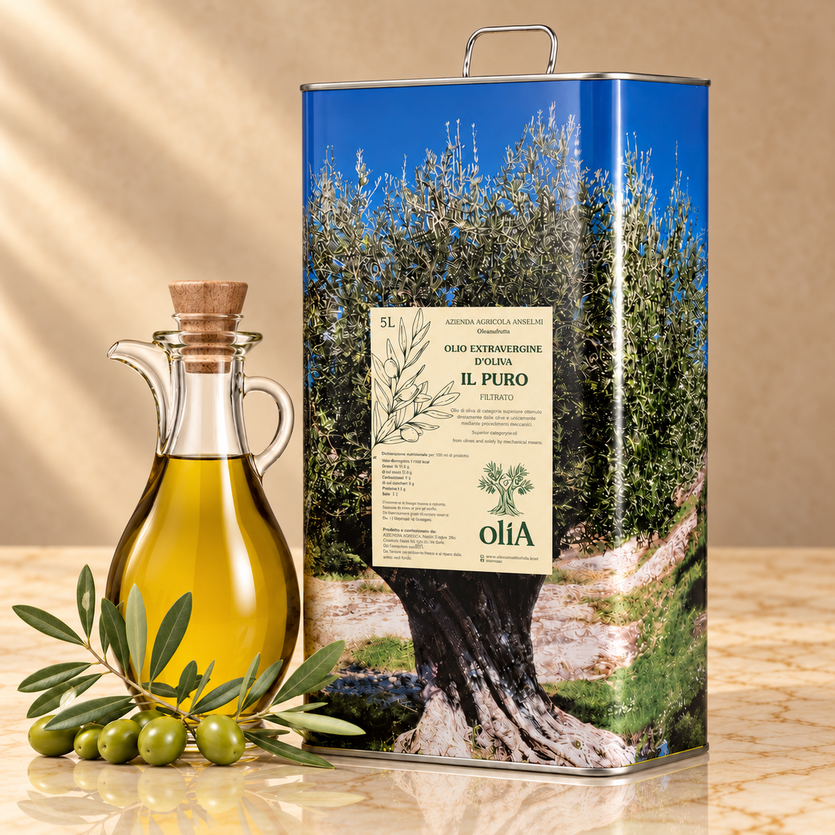 Italienisches Olivenöl kaltgepresst – Extra Vergine „Il Puro“ aus Apulien (Puglia) Premium Qualität – 5 l