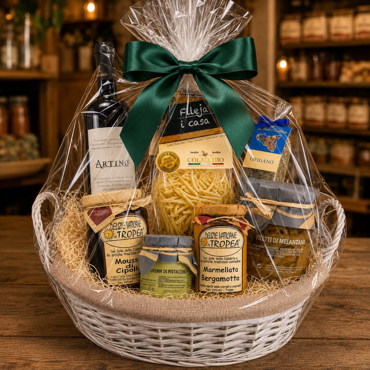 Italienischer Weihnachts-Geschenkkorb Calabria mit Rotwein, Pasta und Feinkost