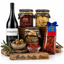 Italienisches Antipasti-Paket mit Muranera Rotwein, Gemüse in Öl, Oliven und Peperoncino