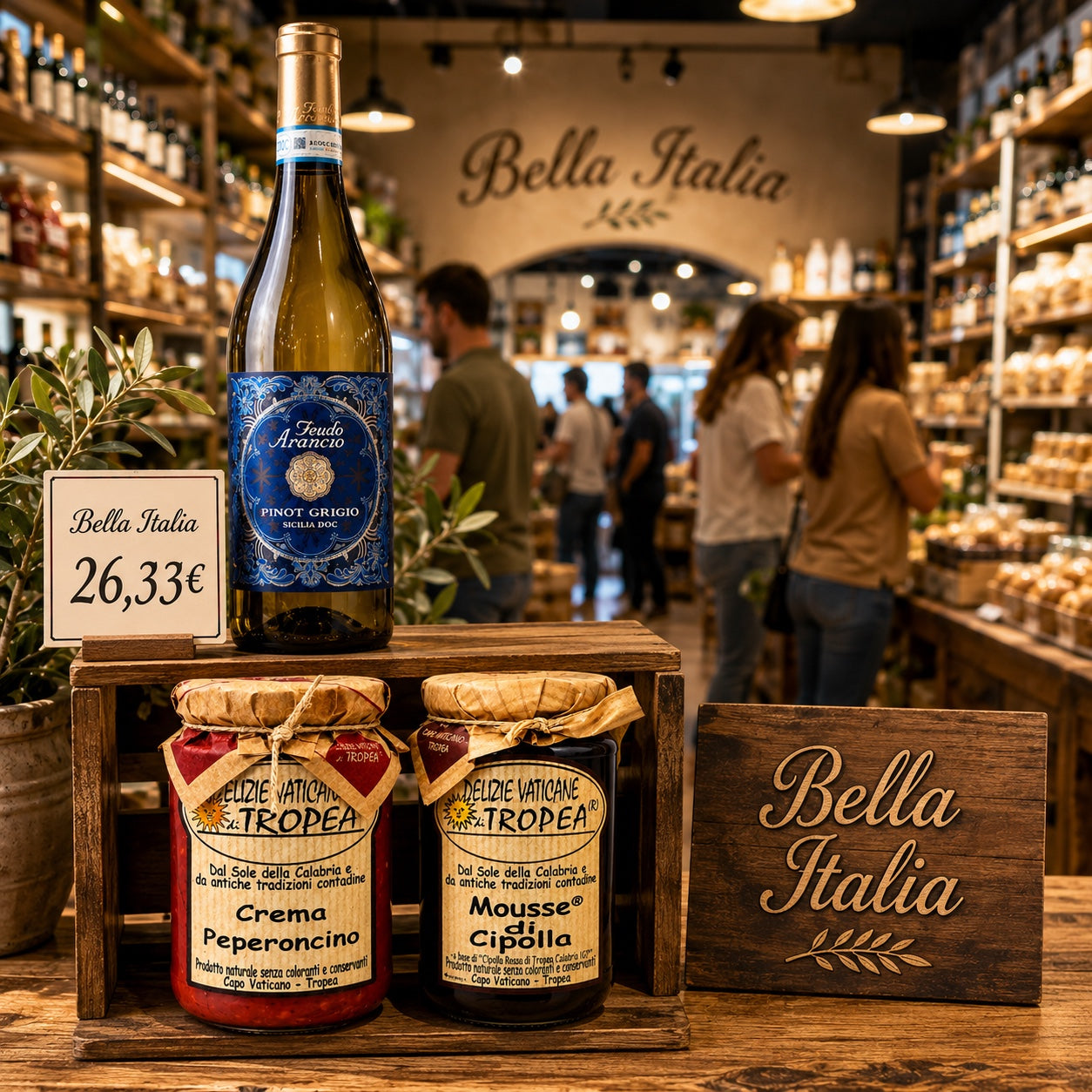 Italienisches Genuss-Paket im Bella Italia Feinkostladen mit Pinot Grigio und kalabrischen Spezialitäten