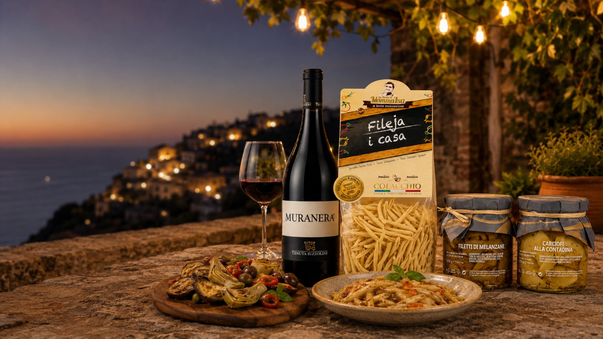 Kalabrischer Genussabend mit Fileja Pasta, Muranera Rotwein und italienischen Antipasti am Meer