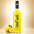 Limoncè Limoncello Tradizionale – Italienischer Zitronenlikör – 700 ml – Flasche auf cremefarbenem Hintergrund mit Zitronen und Spiegelung