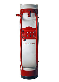 Italienische Leder Golfbag Weiß Rot – handgefertigte Luxus Golf Tasche aus Italien, wasserdicht mit vielen Fächern