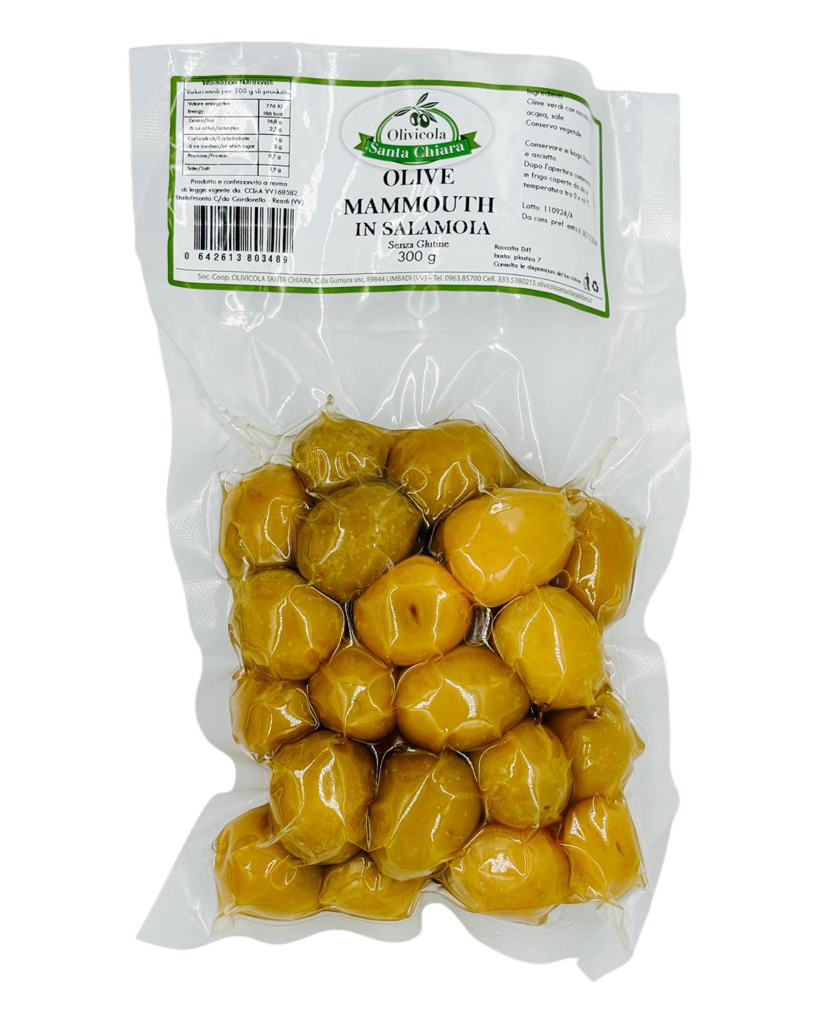 Olive Mammouth in Salamoia - Große grüne Oliven in Salzlake, 300g