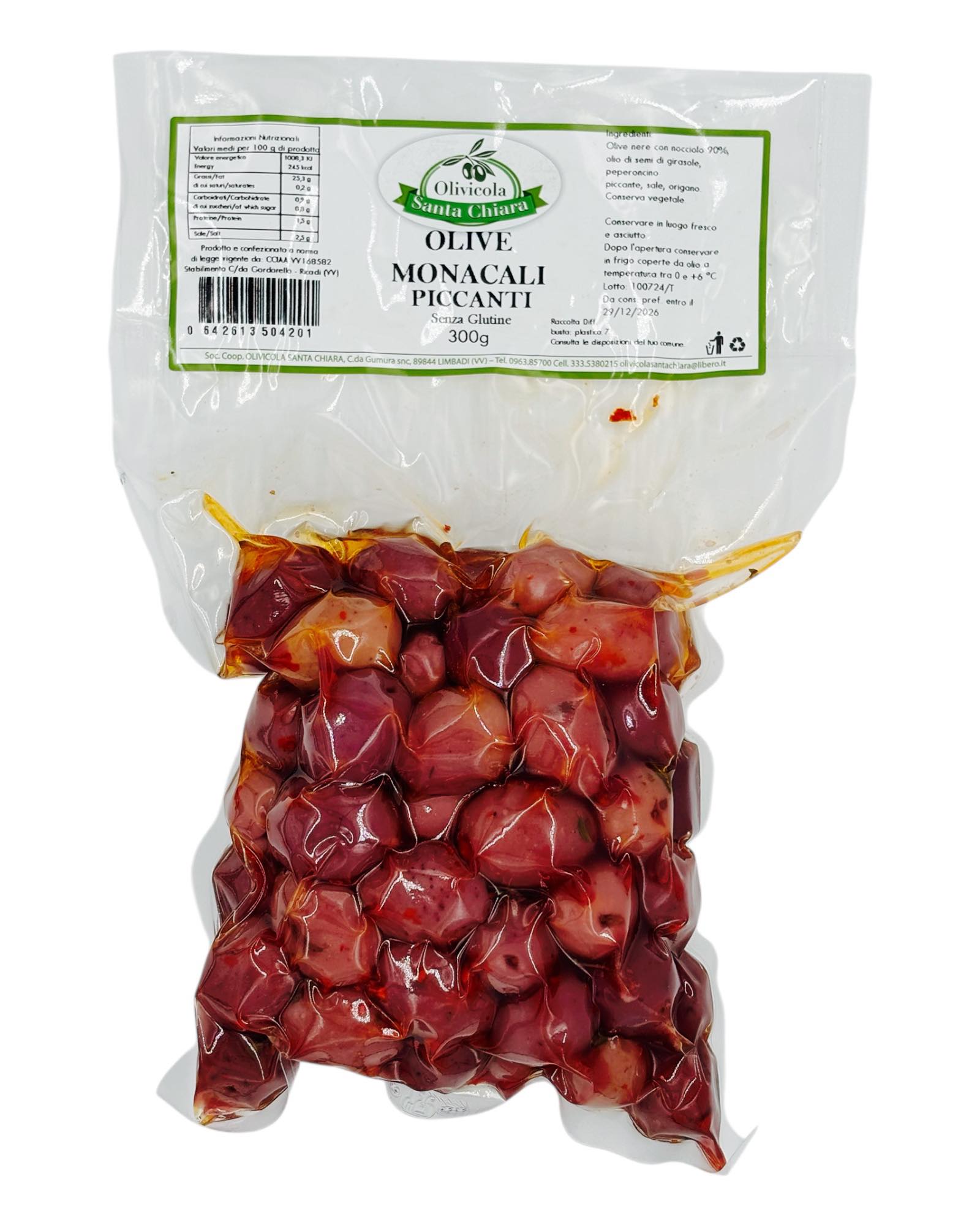 Olive Monacali Piccanti - Würzige schwarze Oliven, 300g