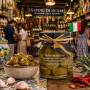 Olive Rustiche – würzige grüne Oliven für den italienischen Feinkost Geschenkkorb