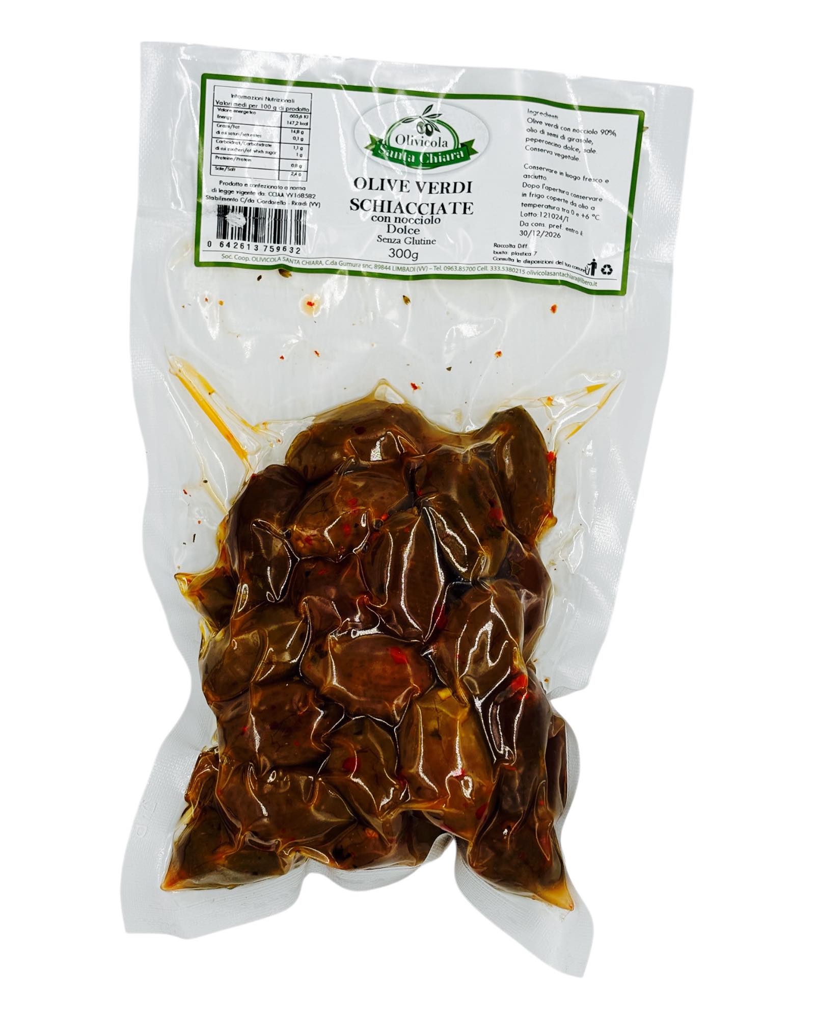 Olive Verdi Schiacciate con Nocciolo - Süße grüne Oliven, 300g