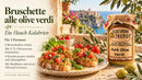 Rezeptidee Bruschette alle olive verdi für zwei Personen mit grüner Olivencreme, Kirschtomaten und Basilikum