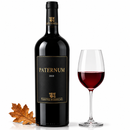Paternum IGT Calabria 2018 Rotwein mit Weinglas und herbstlichem Eichenblatt