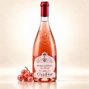 Italienischer Roséwein kaufen – Rosa Cà dei Frati 2023 – 750 ml – mit rosafarbenen Trauben auf cremefarbenem Hintergrund mit Spiegelung