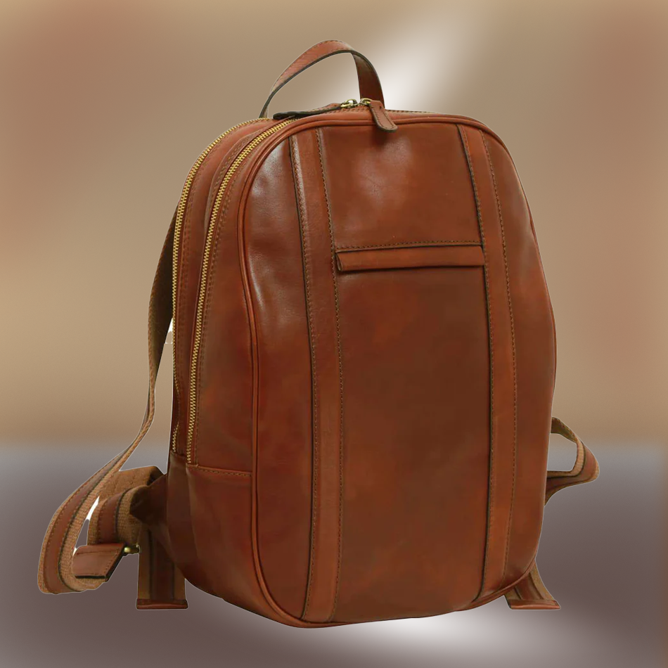 Eleganter Leder Laptop Rucksack – Handgefertigt in Mahagonibraun
