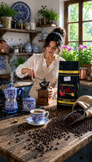 SeCo Royal Blend Espresso Intenso 1 kg in einer traditionellen italienischen Landhausküche
