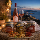 Rosa dei Frati Rosé und sizilianische Antipasti bei einem eleganten italienischen Abend am Meer