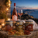 Rosa dei Frati Rosé und sizilianische Antipasti bei einem eleganten italienischen Abend am Meer