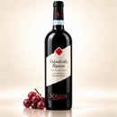 Valpolicella Ripasso kaufen – hochwertiger Rotwein aus Italien DOC – 750 ml – mit roten Trauben auf cremefarbenem Hintergrund mit Spiegelung